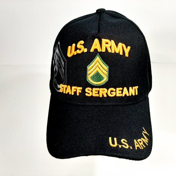 US Army Staff Sergeant Men's Ball Cap Hat Black Embroidered - Picture 1 of 4